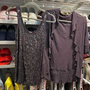 Express Gray Sequin Tank Top and Cardigan Set